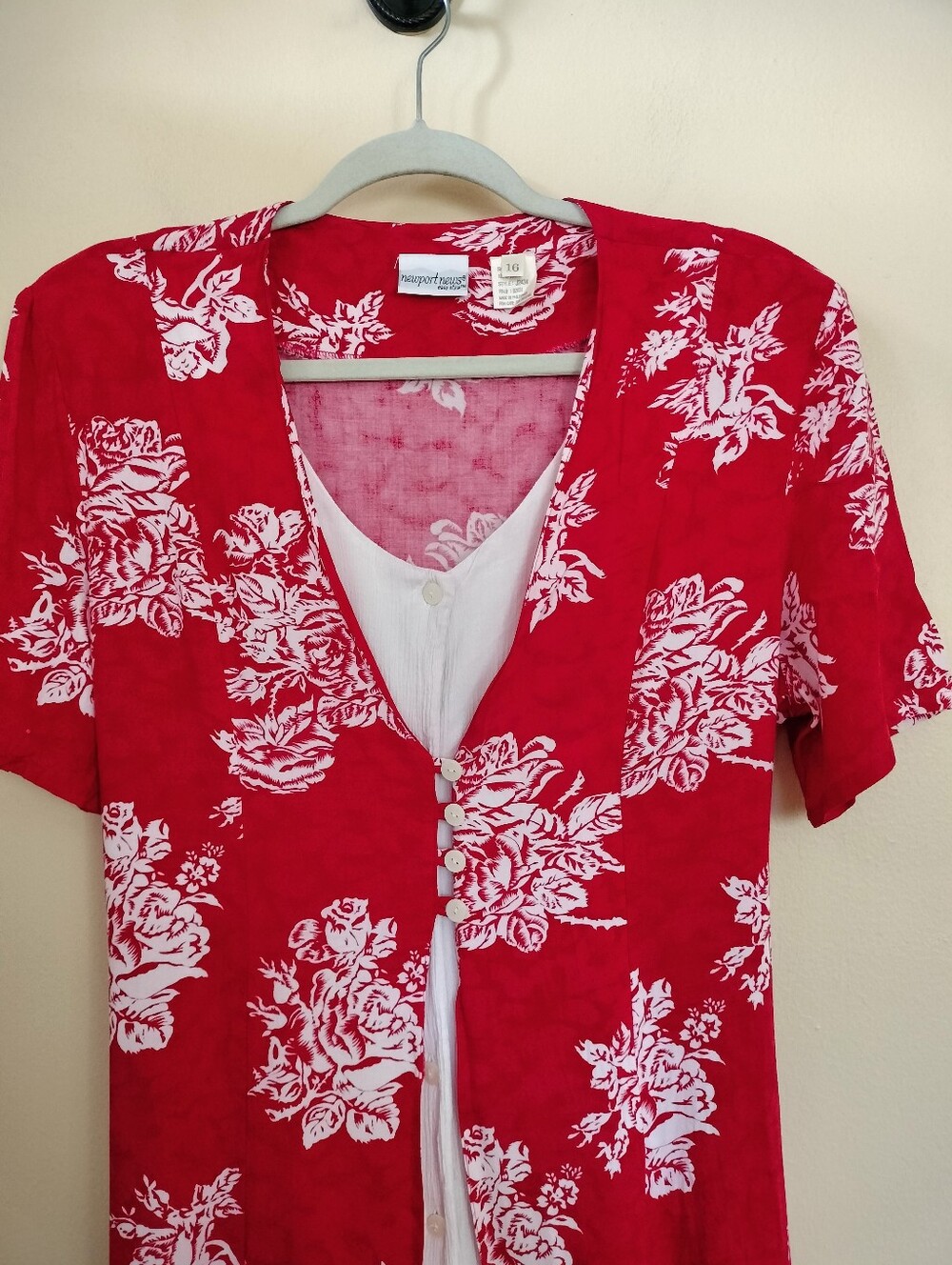 Newport News VTG Red Floral Layered Look Maxi Dress Office See Measurements - Picture 4 of 10